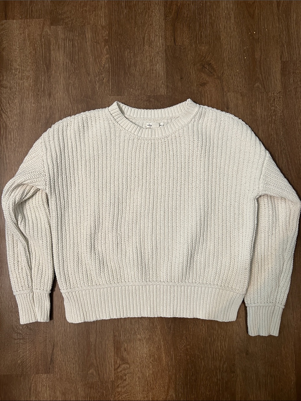 Aeropostale Cream Ribbed Crewneck Sweater